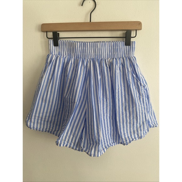Lioness Women's Boyfriend Shorts Blue White Stripe Size Small Poolside Lounge - Picture 1 of 5